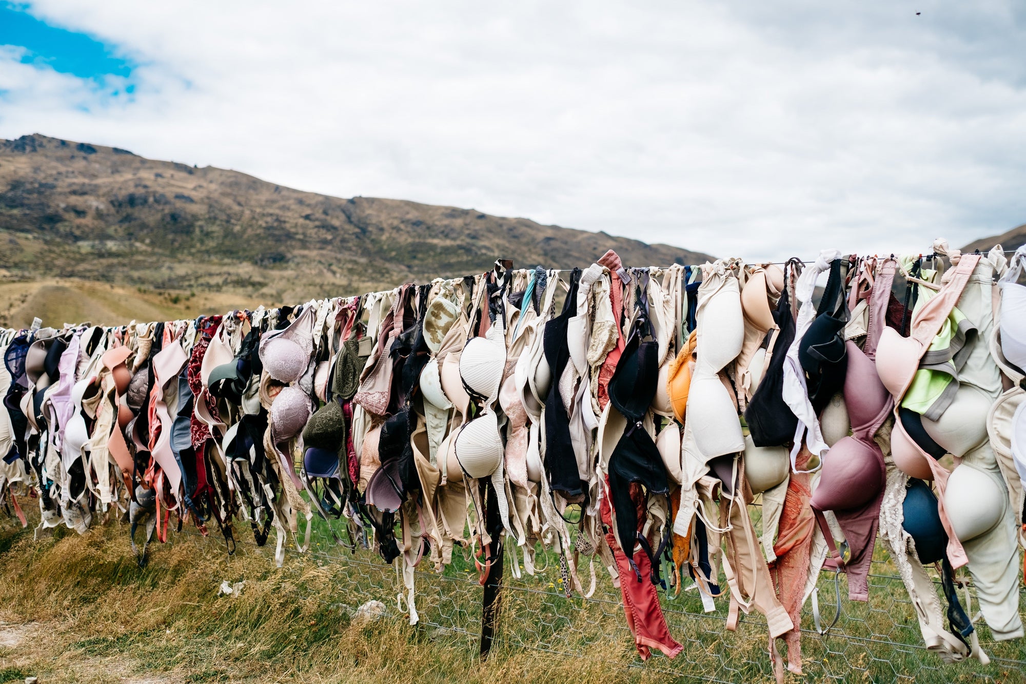 bras hanging on a line