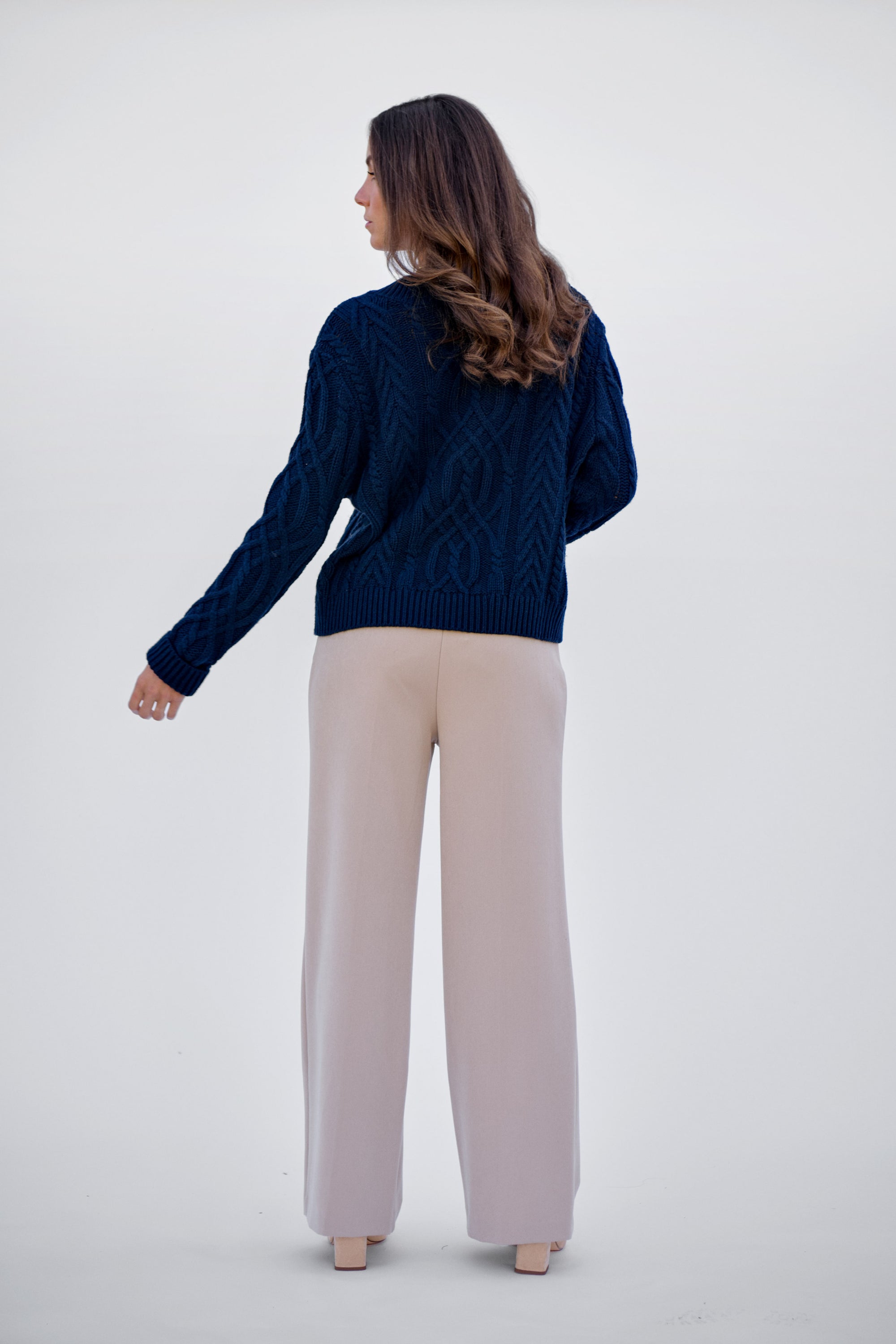 Navy V- Neck Cable
