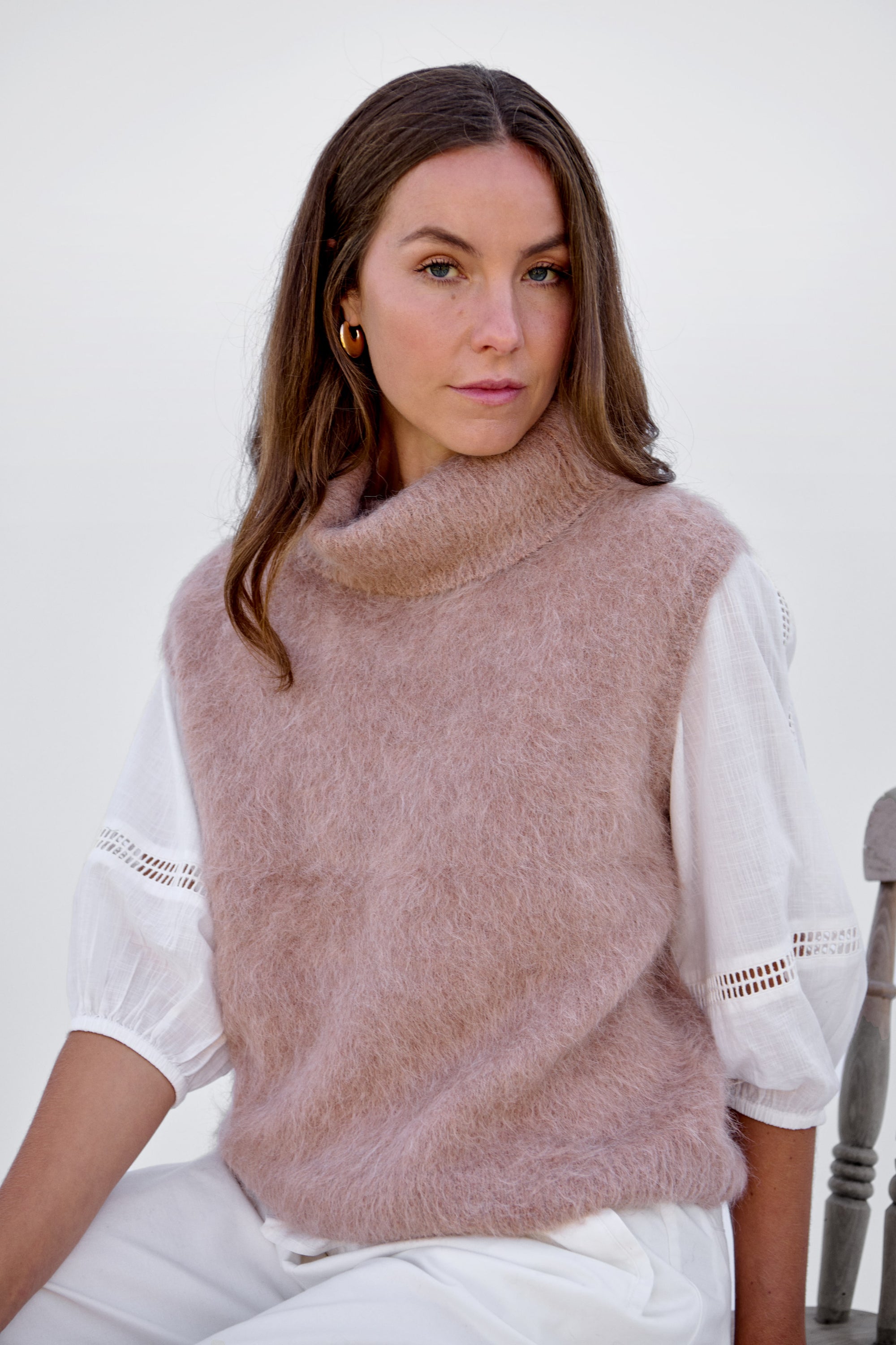 Oat Brushed Sleeveless Roll Neck