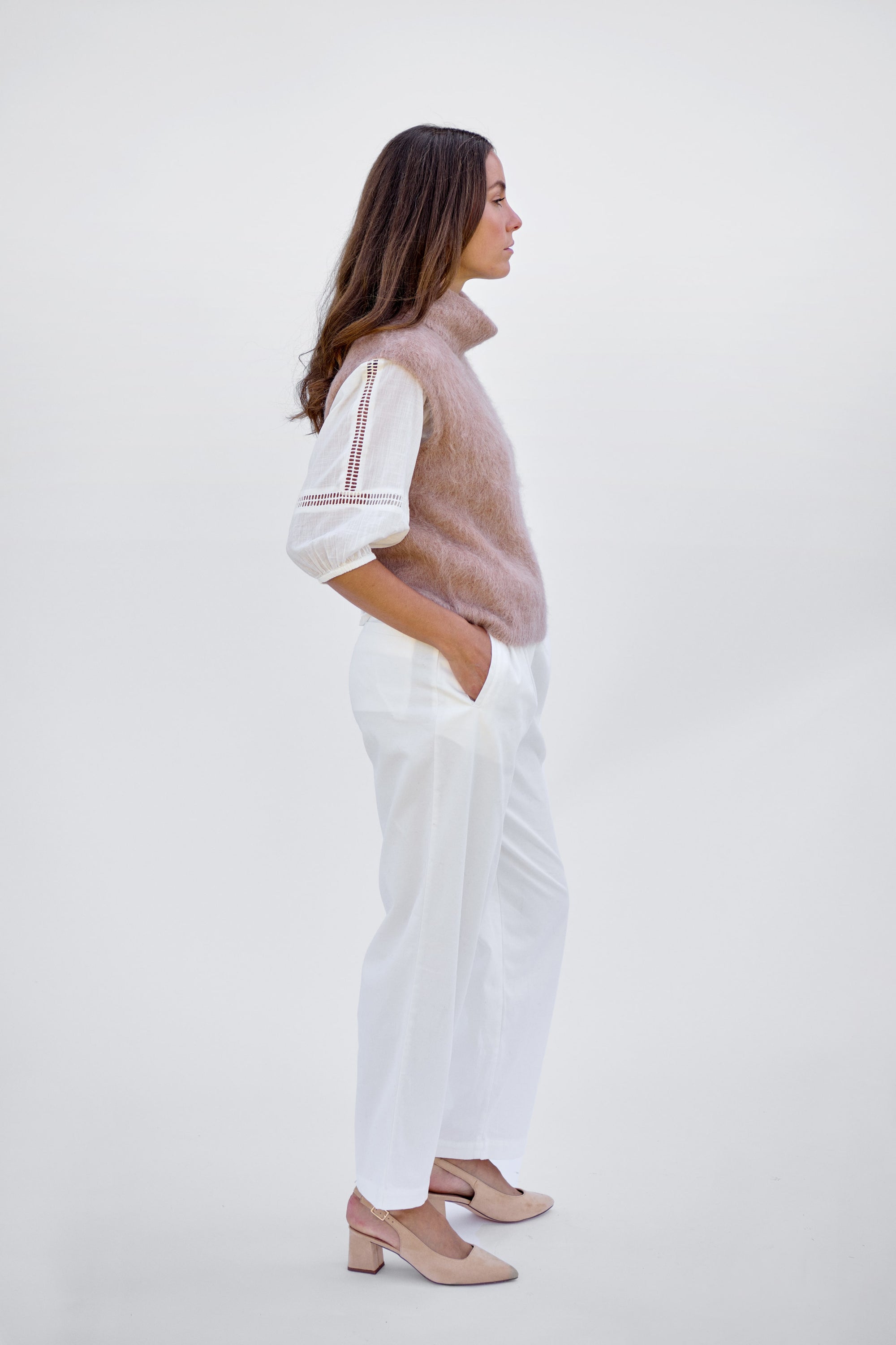 Oat Brushed Sleeveless Roll Neck