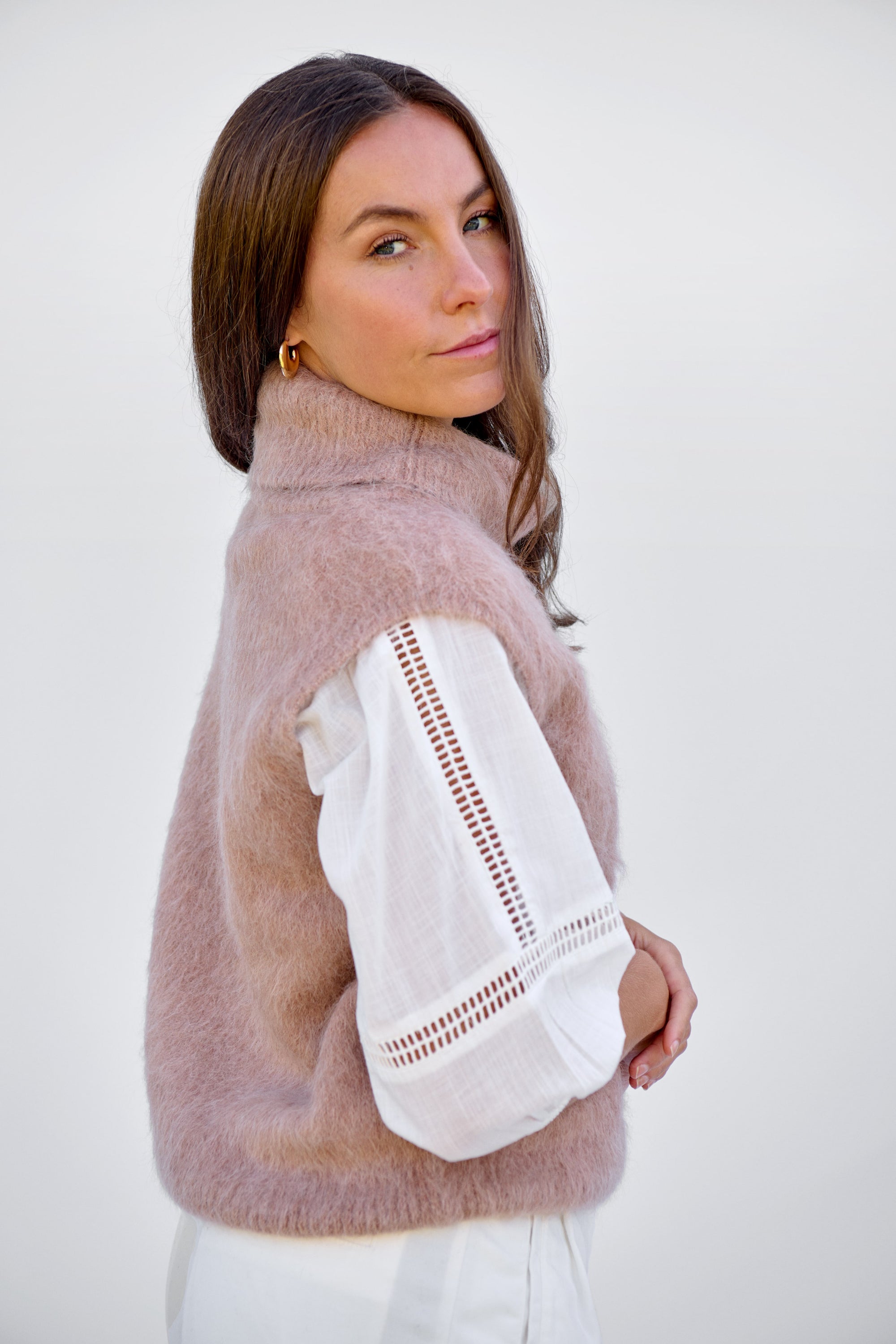 Oat Brushed Sleeveless Roll Neck