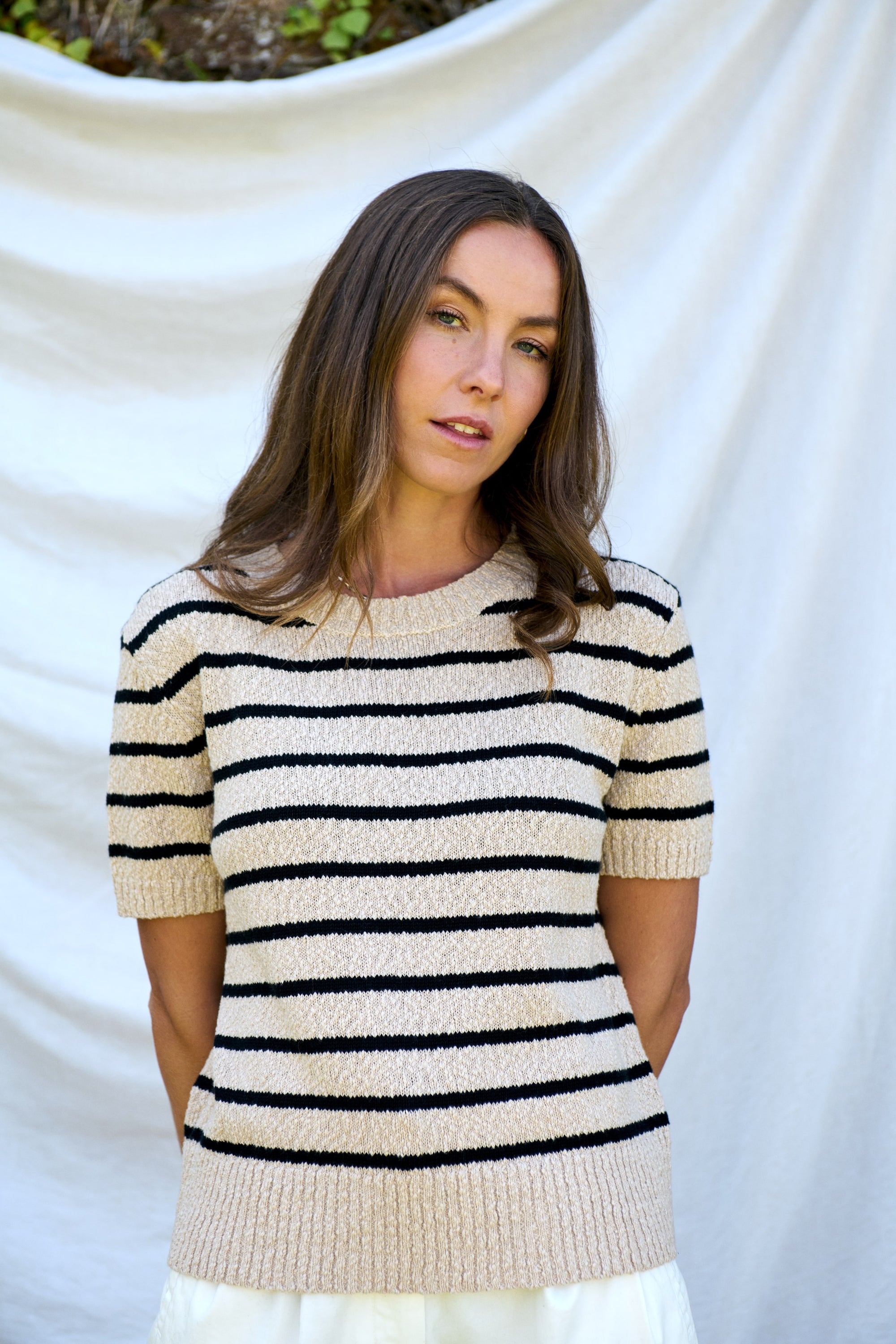 Oat/Black Stripe Knit Tee