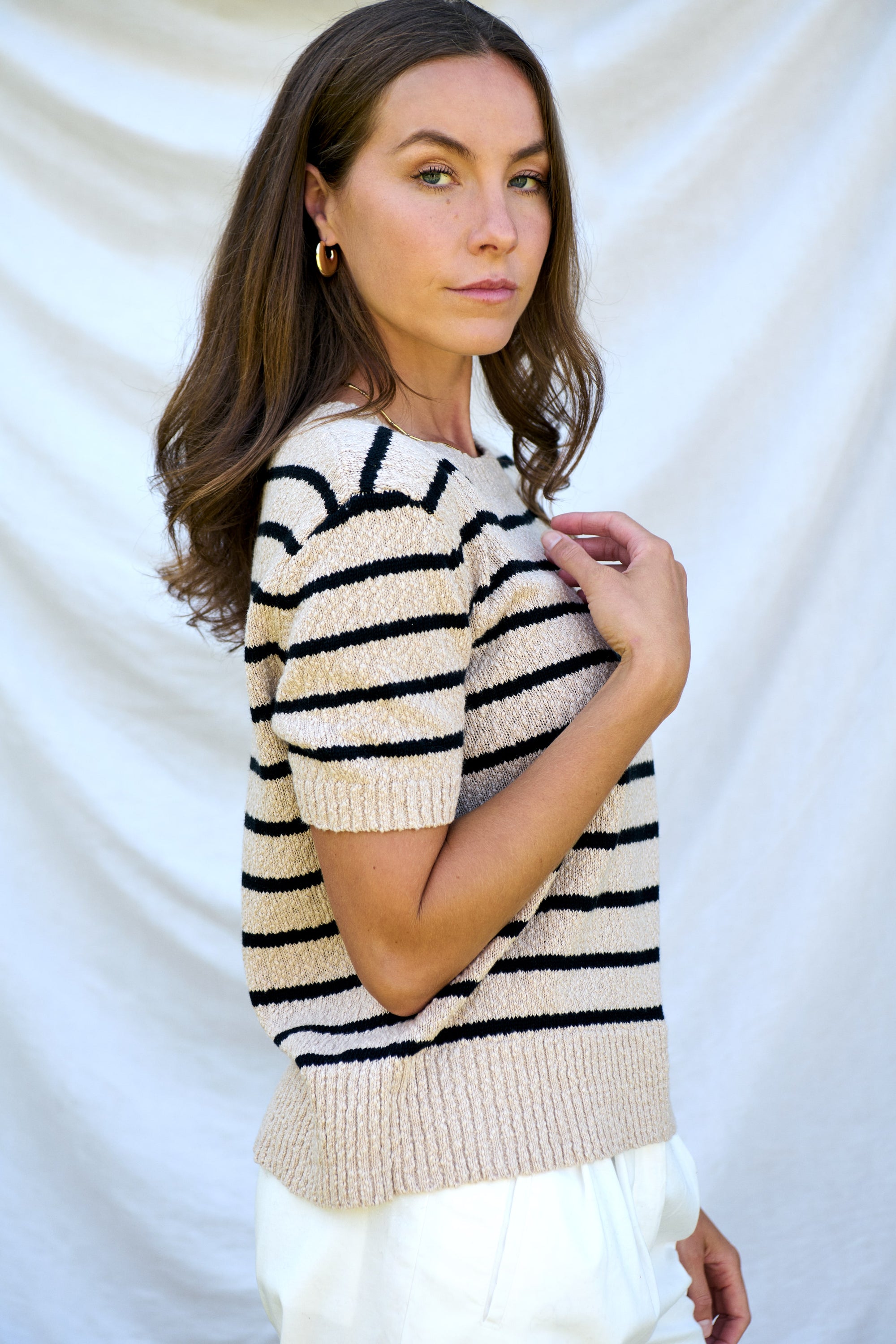 Oat/Black Stripe Knit Tee