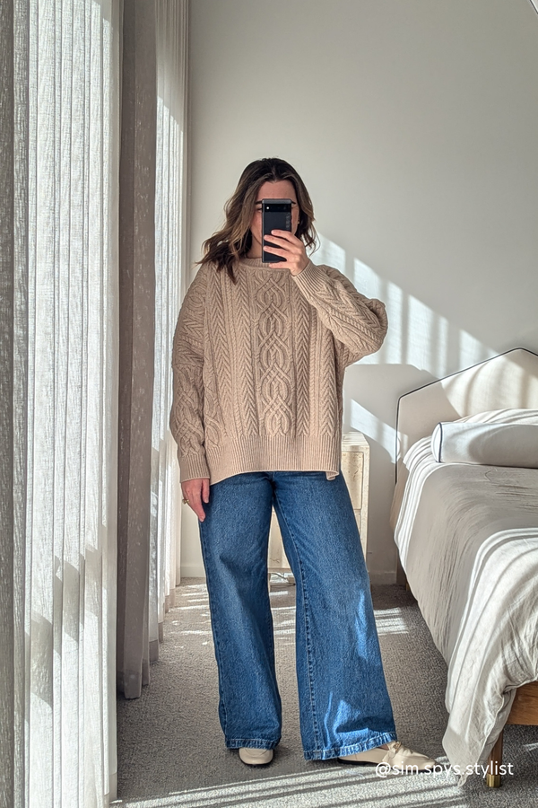 Pale Oat Merino Soft Touch Cable Pullover