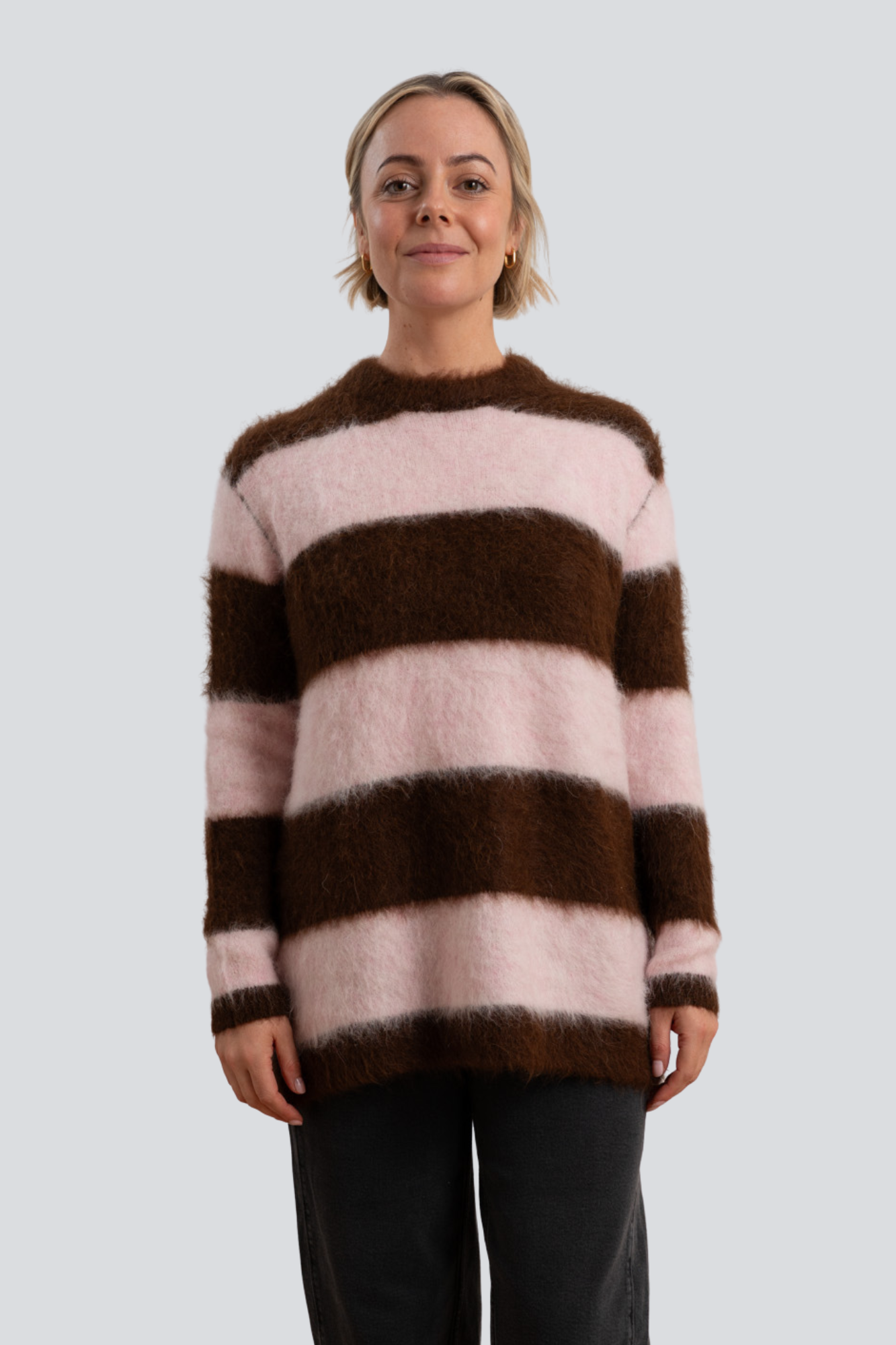 Chocolate/Pink Brushed Oversized pullover