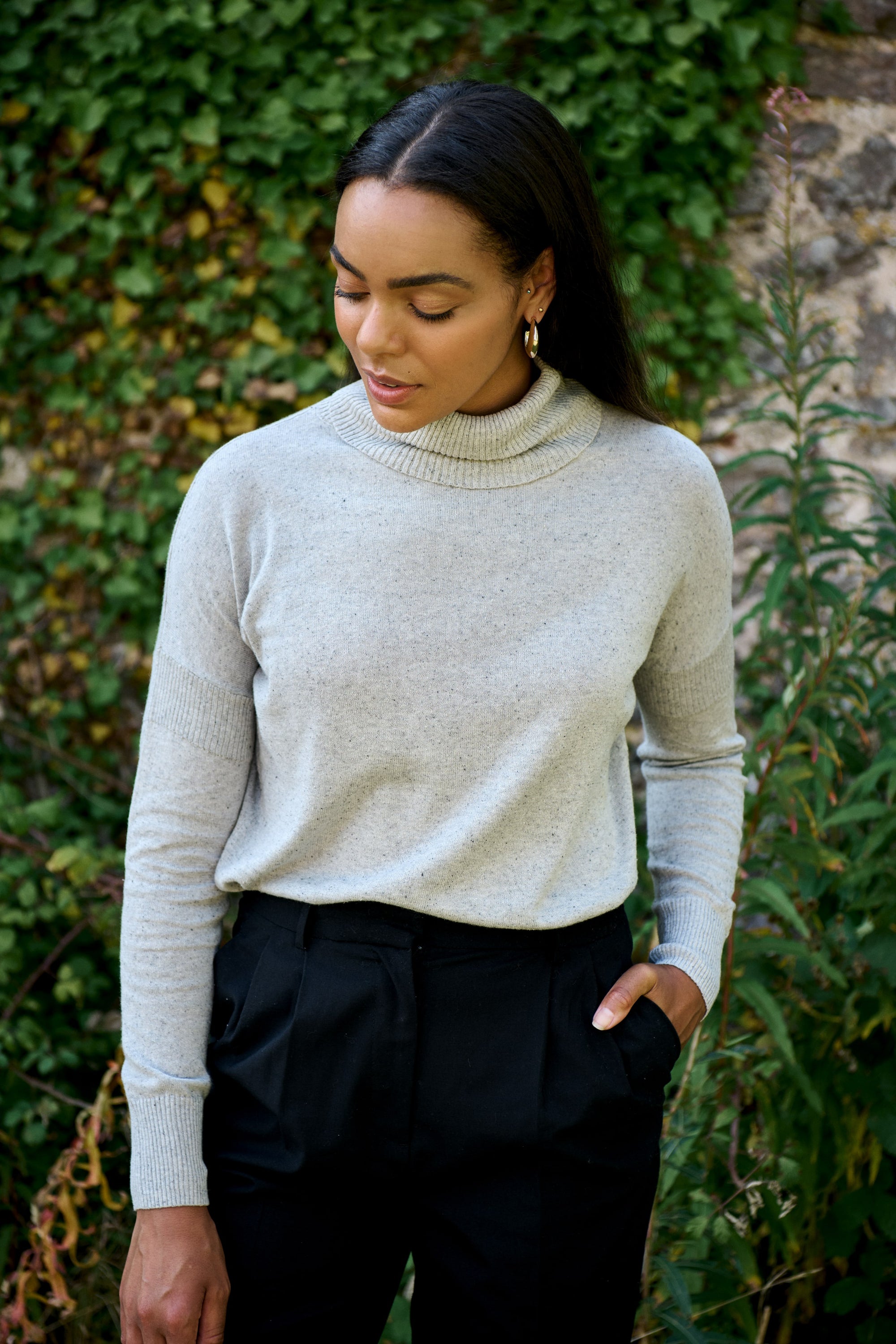 Light Grey Nep Jack Fine Roll neck