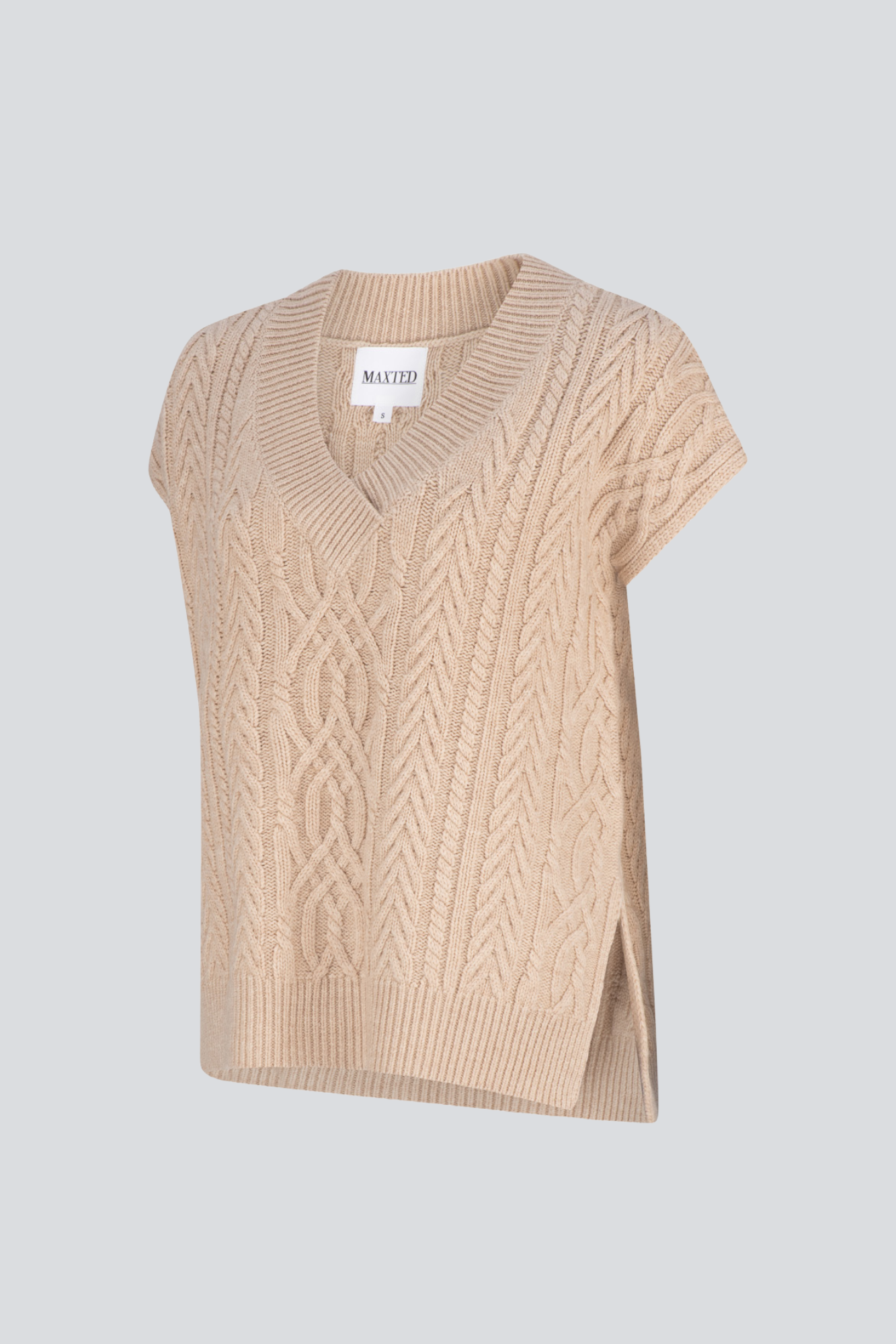 Pale Oat Merino Cable Vest