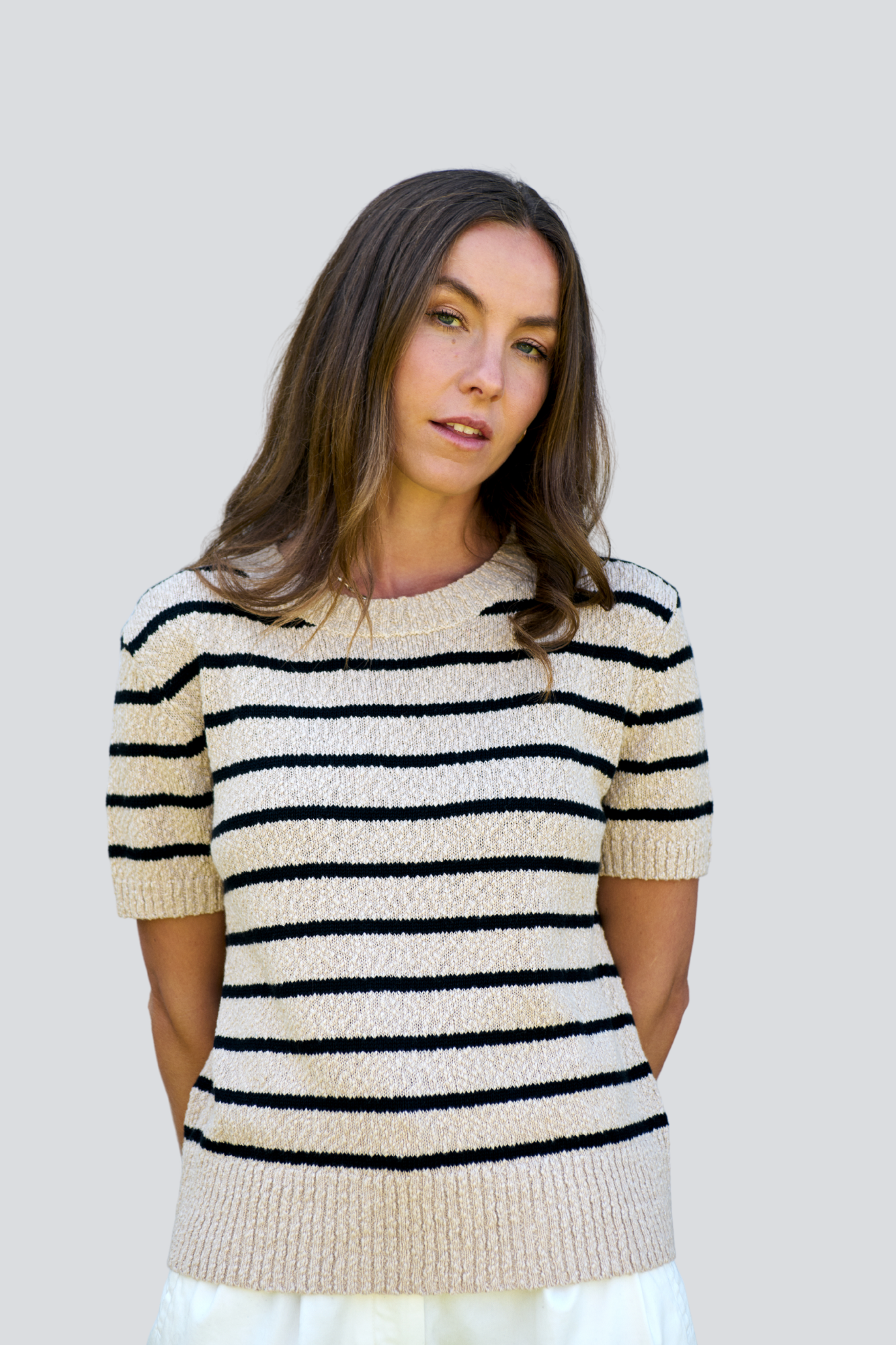 Oat/Black Stripe Knit Tee