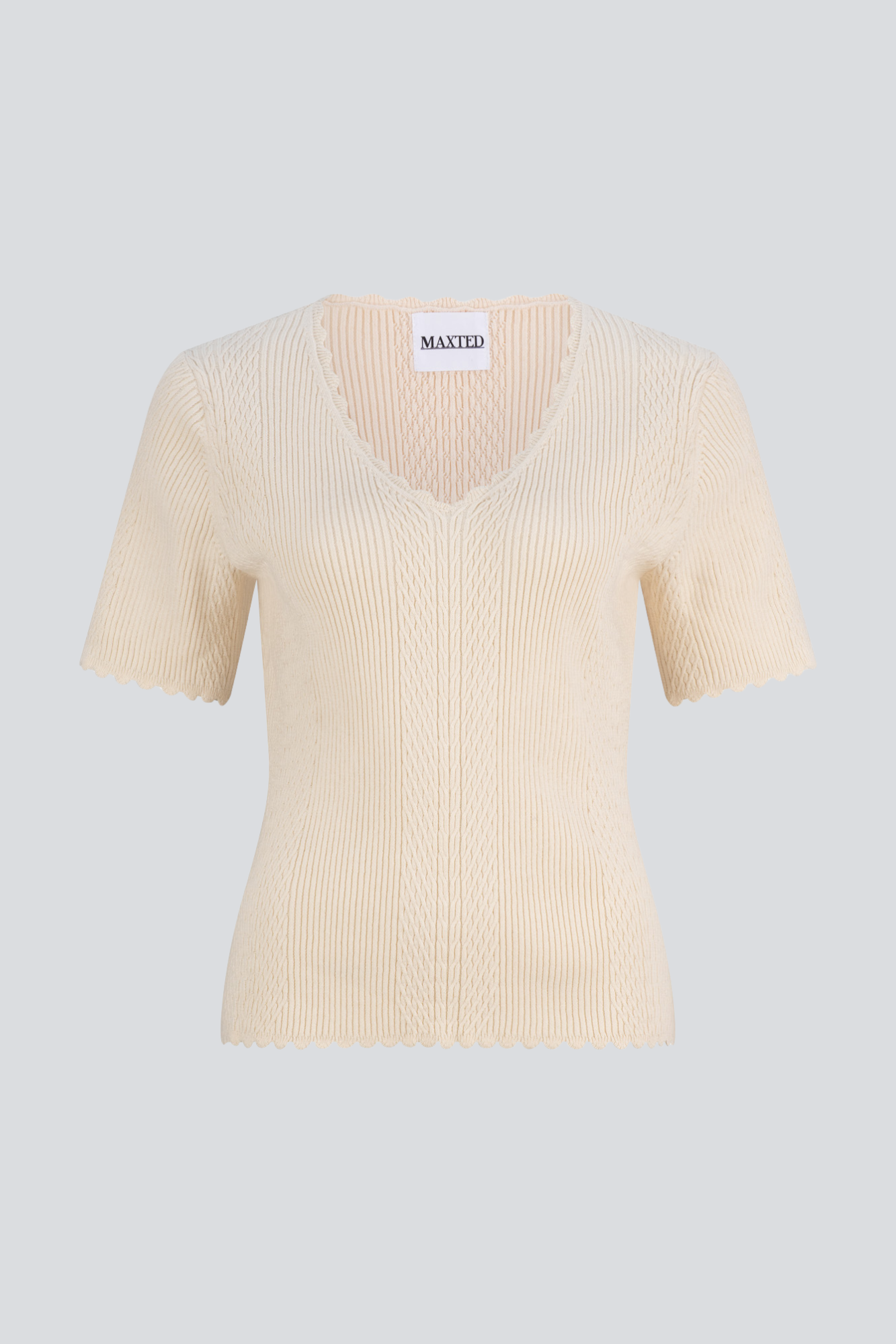 Ivory Scallop Knitted T-Shirt
