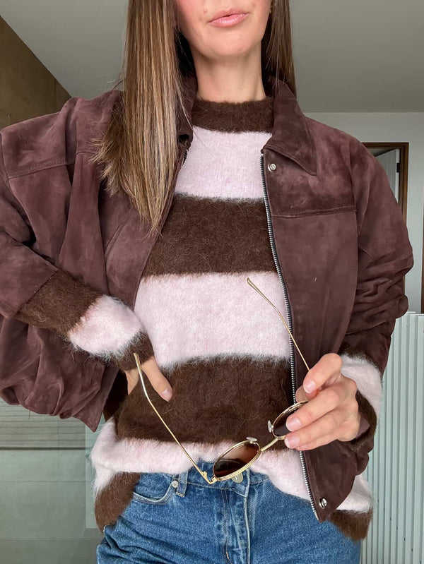 Chocolate/Pink Brushed Oversized pullover