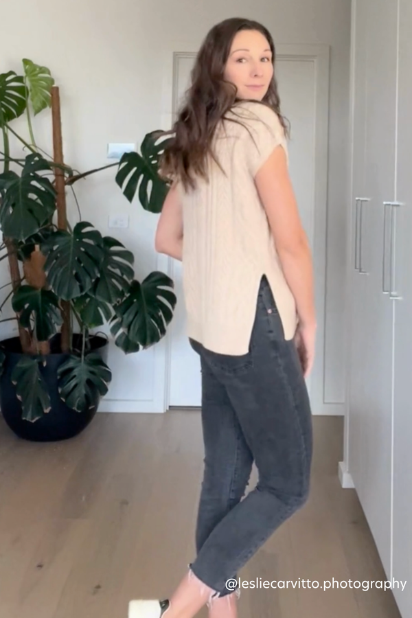 Pale Oat Merino Cable Vest