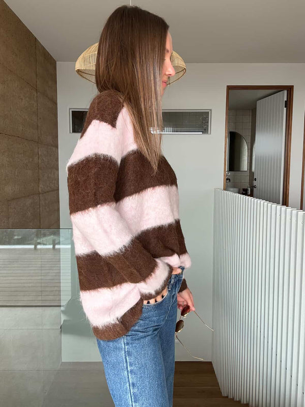 Chocolate/Pink Brushed Oversized pullover
