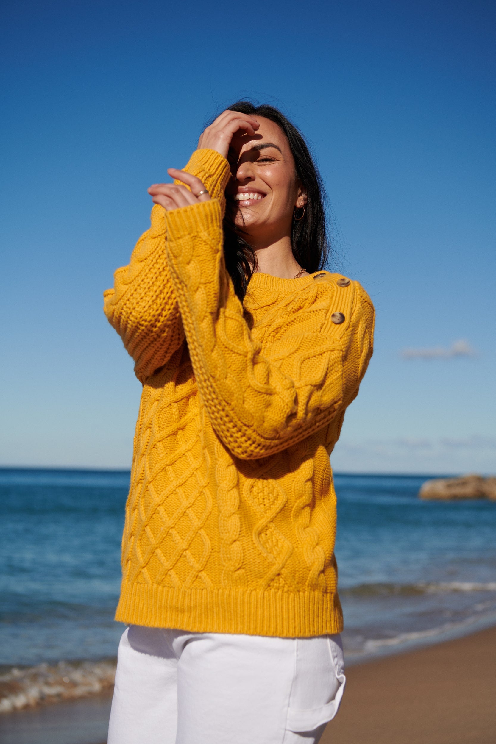 Saffron Cable Button Pullover