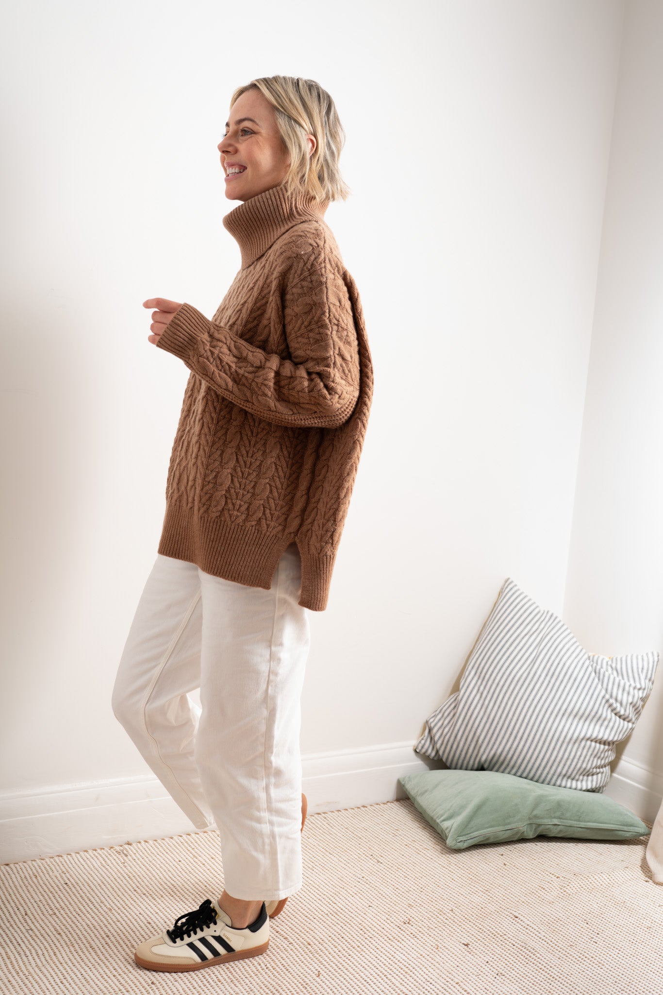 Camel Merino Cable Roll Neck