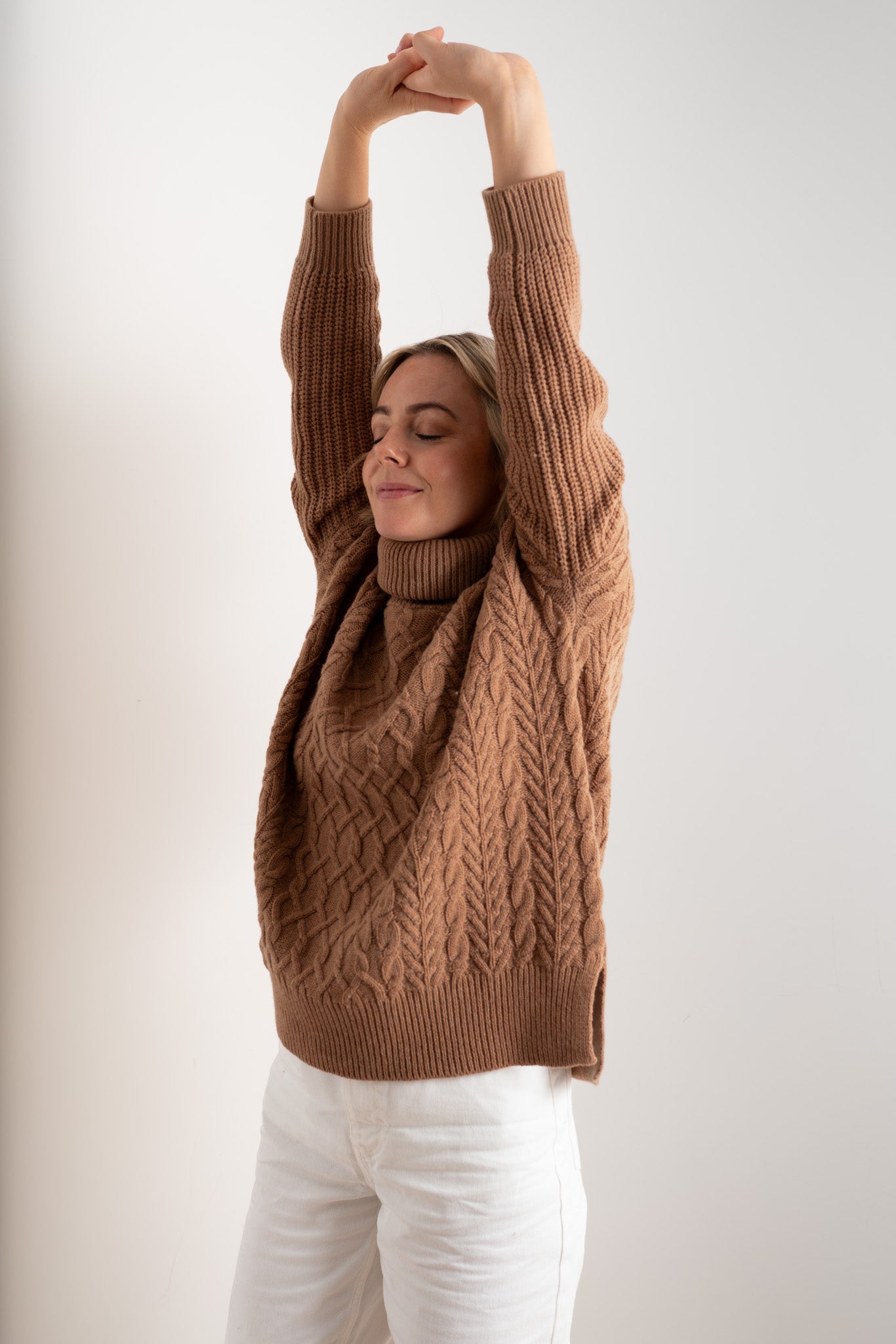 Camel Merino Cable Roll Neck