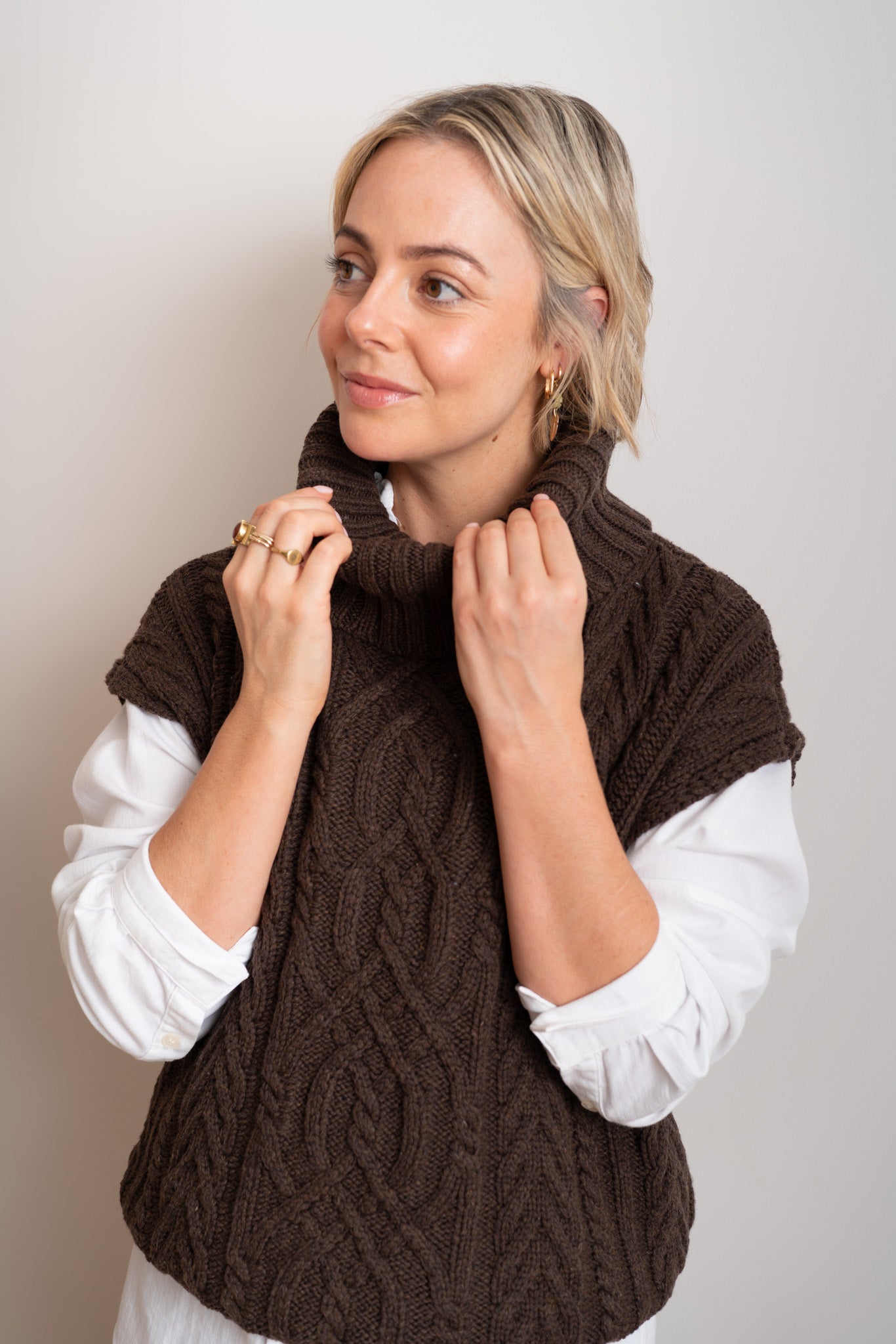 Chocolate Nova Sleeveless Roll Neck
