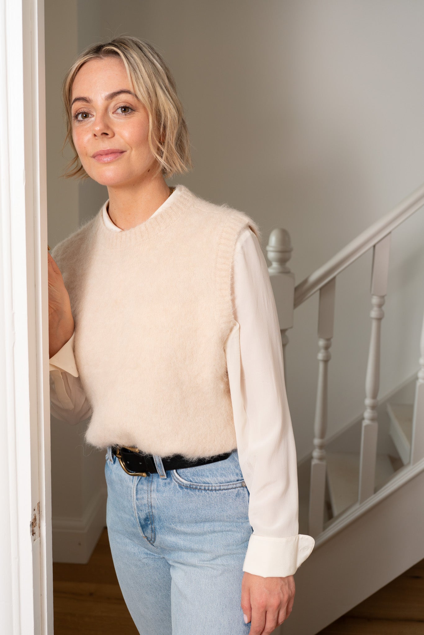 Pale Oat Brushed Crew Vest
