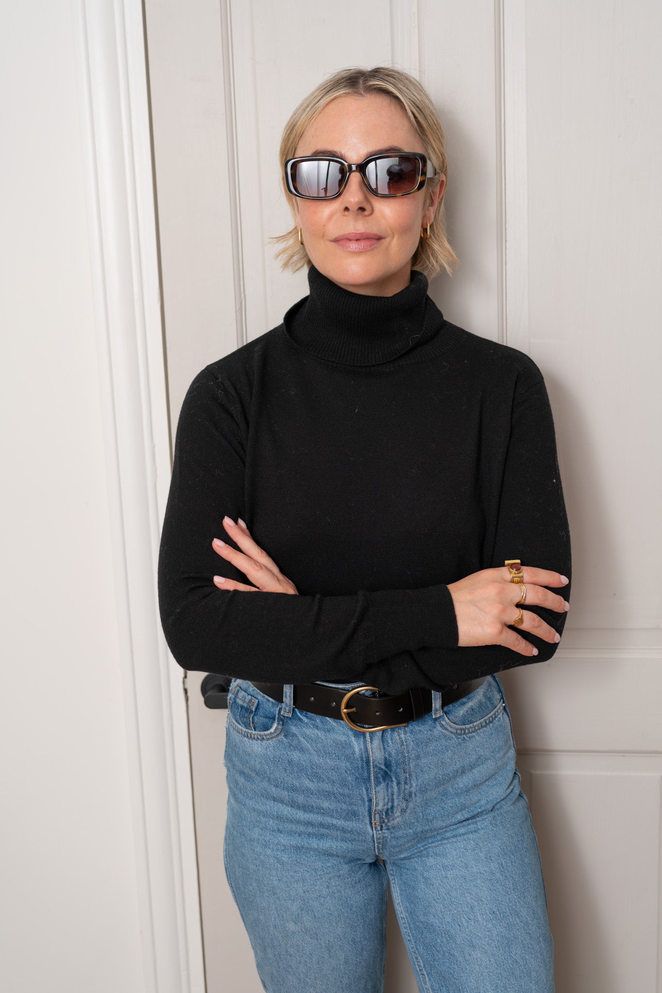 Black Merino Fine Roll Neck